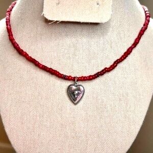 Vintage Red Shubes Manufacturing Inc Sterling Silver Heart Bull Pendant Necklace